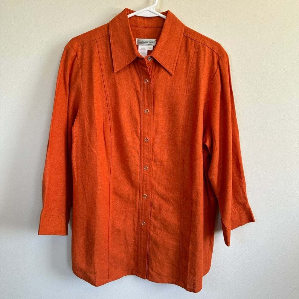 Coldwater Creek Blouse Women MEDIUM Linen Blend Preppy Career Office Lightweight